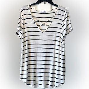 Stitch Fix Emory Park Criss-Cross Neck B & W Stripe Tee